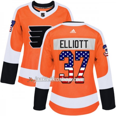 Nainen NHL Philadelphia Flyers Pelipaita Brian Elliott 37 Adidas 2017-2018 Oranssi USA Flag Fashion Authentic